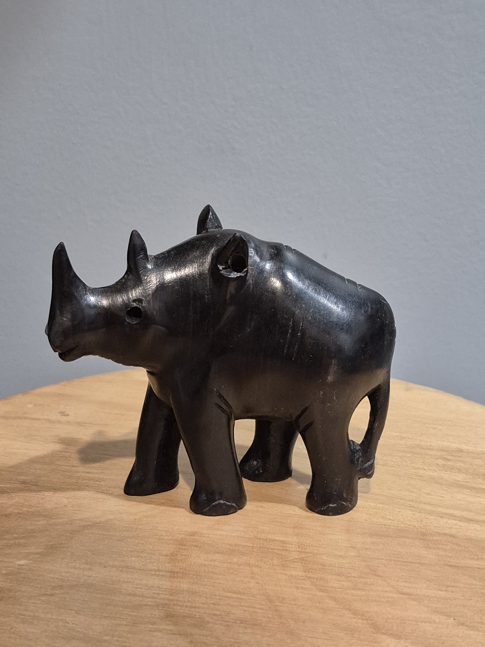 Vintage Genuine Ebony Wood African Rhinoceros Carving Heavy